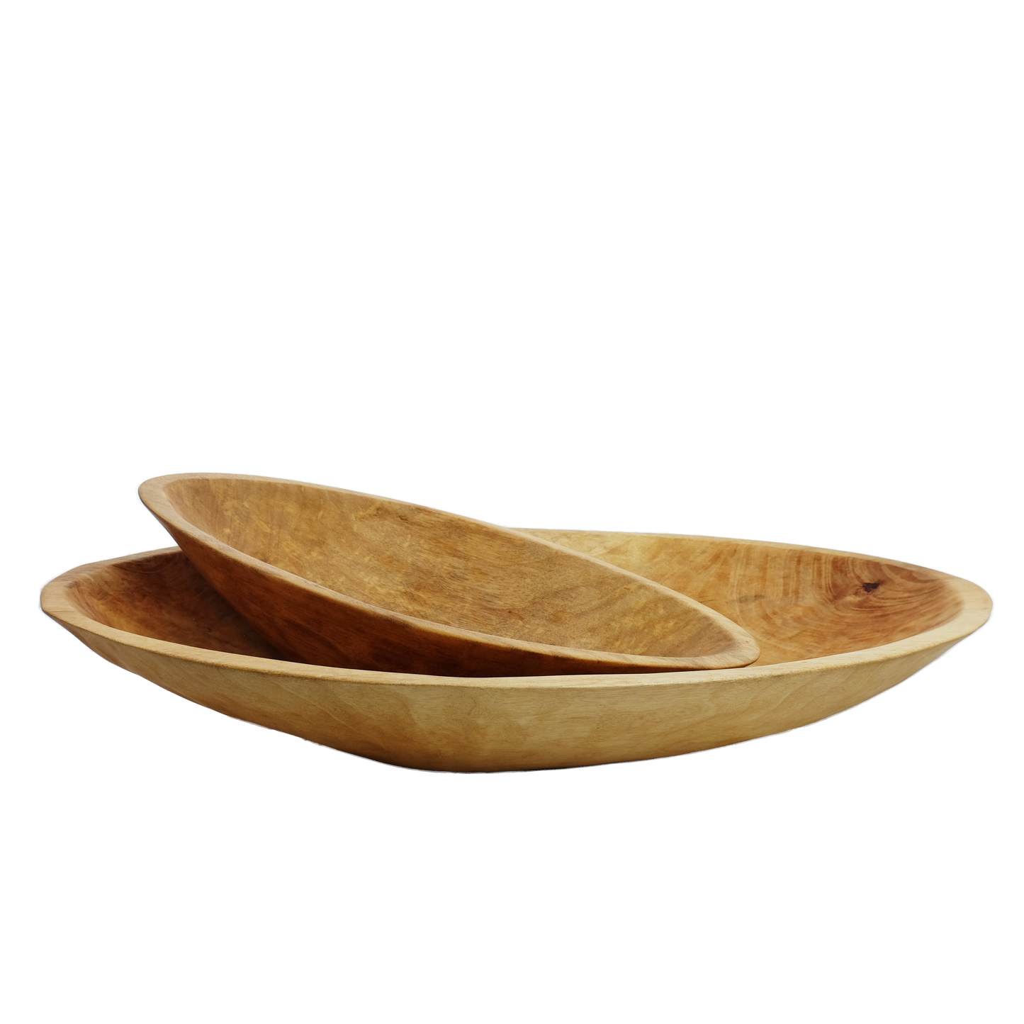 Nesting Pair of 19" Hand-Carved Oval Wood Bowls