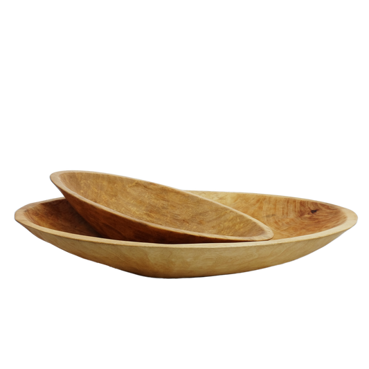 Nesting Pair of 19" Hand-Carved Oval Wood Bowls