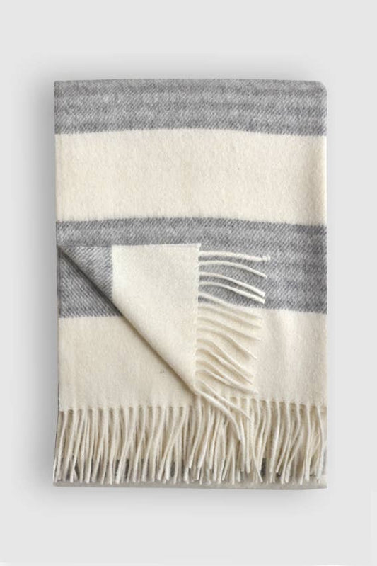 Brooklyn Striped Throw Off White, Dark Grey & Light Grey Alpaca Wool