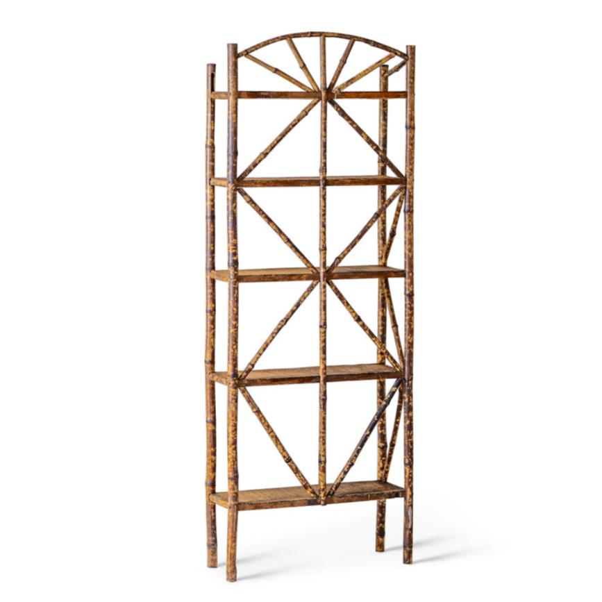 Beautiful 5-foot antique tortoise bamboo shelf and etagere