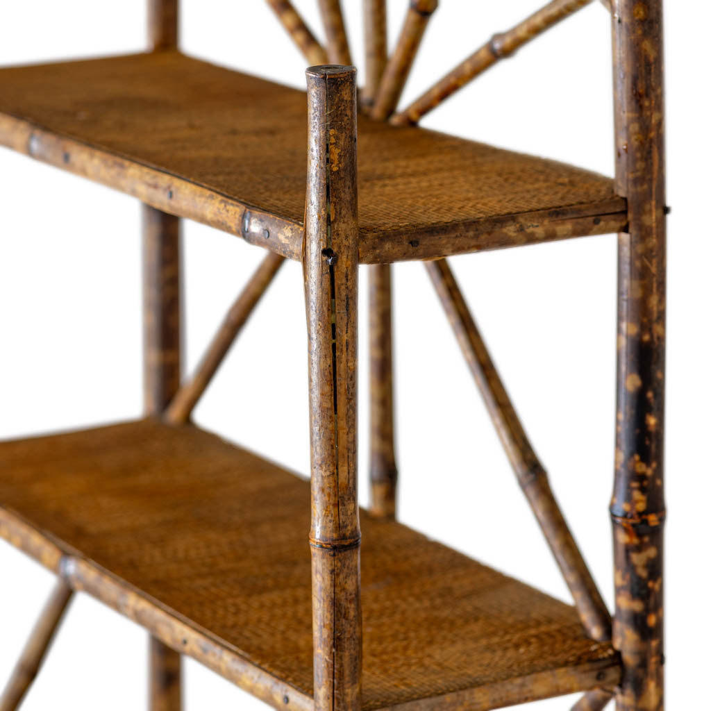 Beautiful 5-foot Antique Tortoise Bamboo Shelf and Etagere