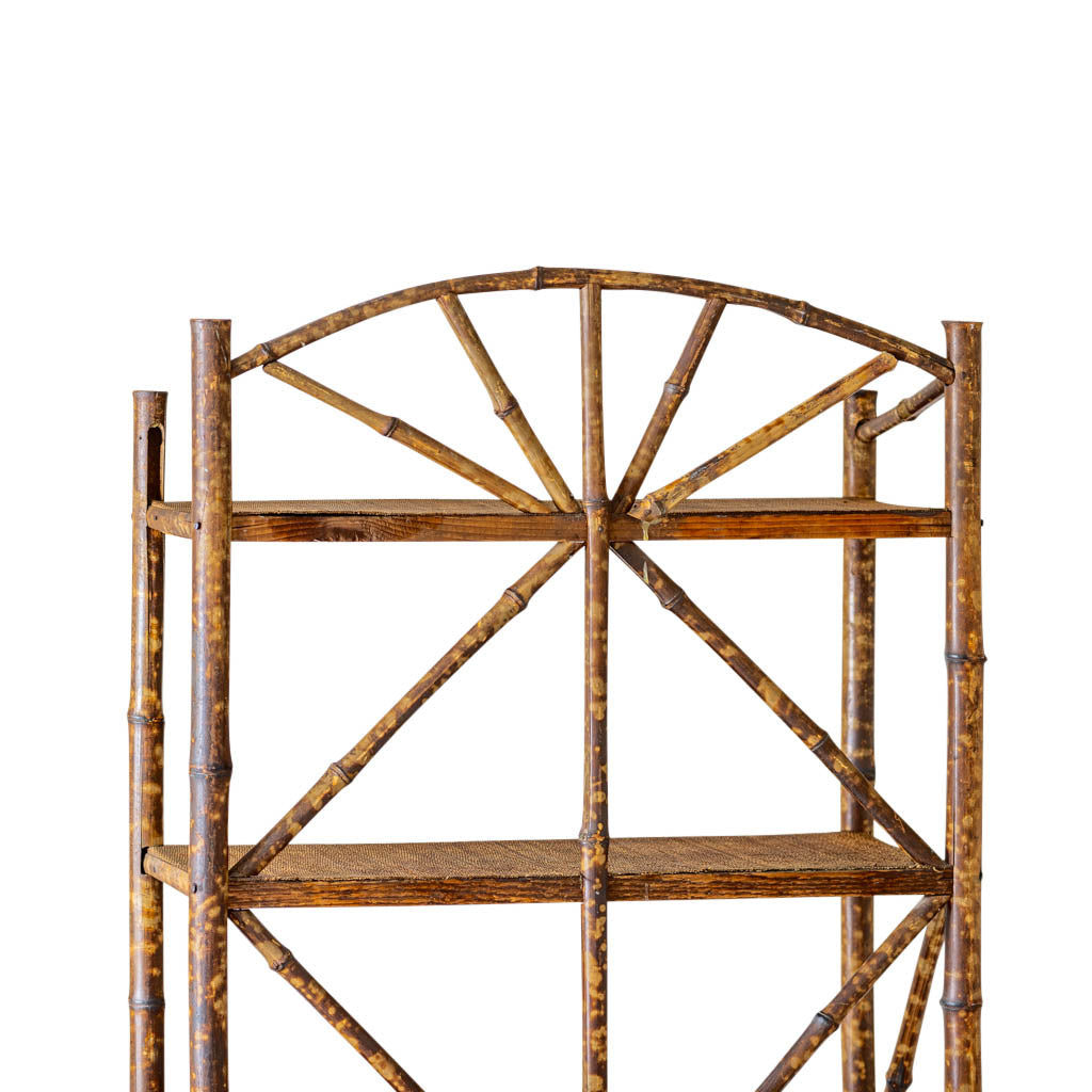 Beautiful 5-foot antique tortoise bamboo shelf and etagere