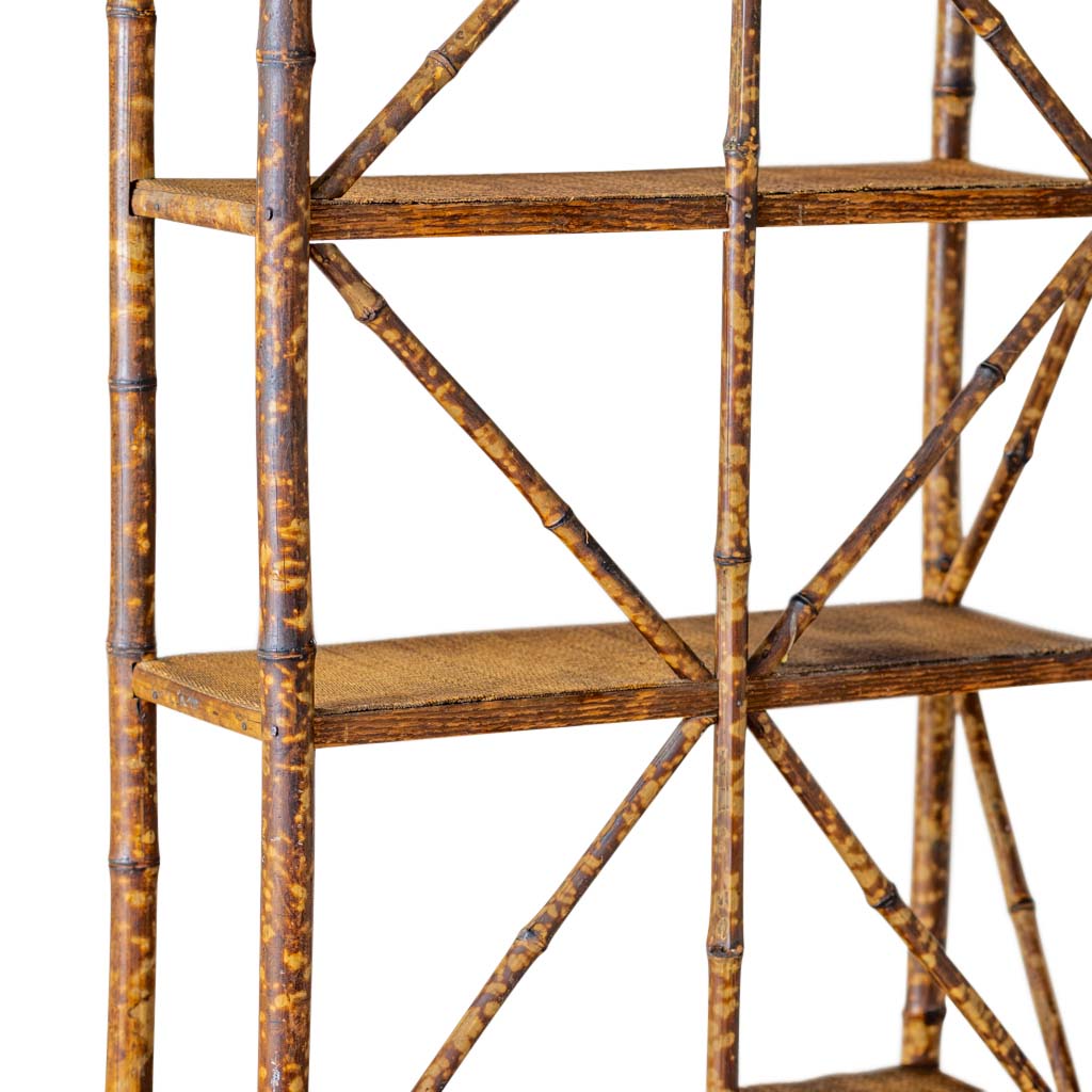 Beautiful 5-foot antique tortoise bamboo shelf and etagere