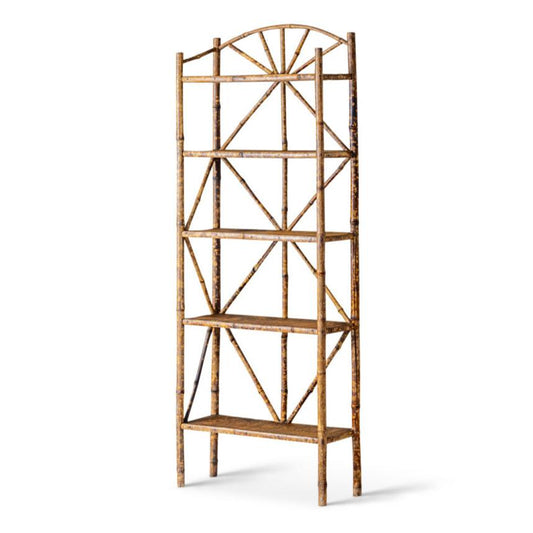 Beautiful 5-foot antique tortoise bamboo shelf and etagere