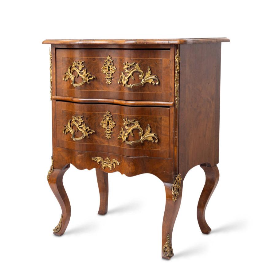 Stunning Louis XV Antique Burled and Inlaid Two Drawer Commode Early 19th Century