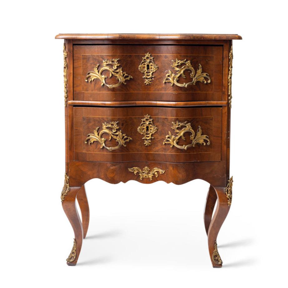 Stunning Louis XV antique burled and inlaid small dresser