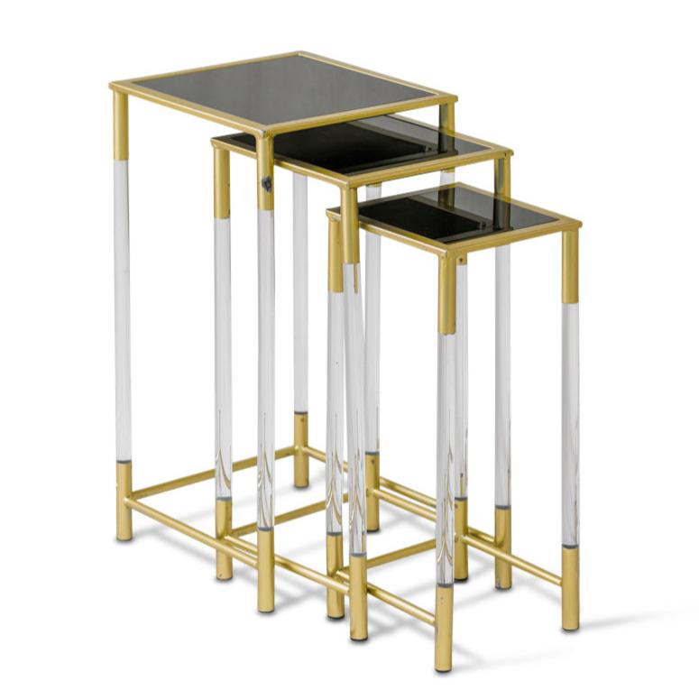 Timeless 80's Glamour: Lucite, Gold, and Black Lacquered Nesting Tables.  