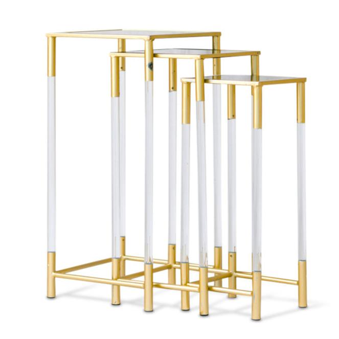 Timeless 80's Glamour: Lucite, Gold, and Black Lacquered Nesting Tables.  