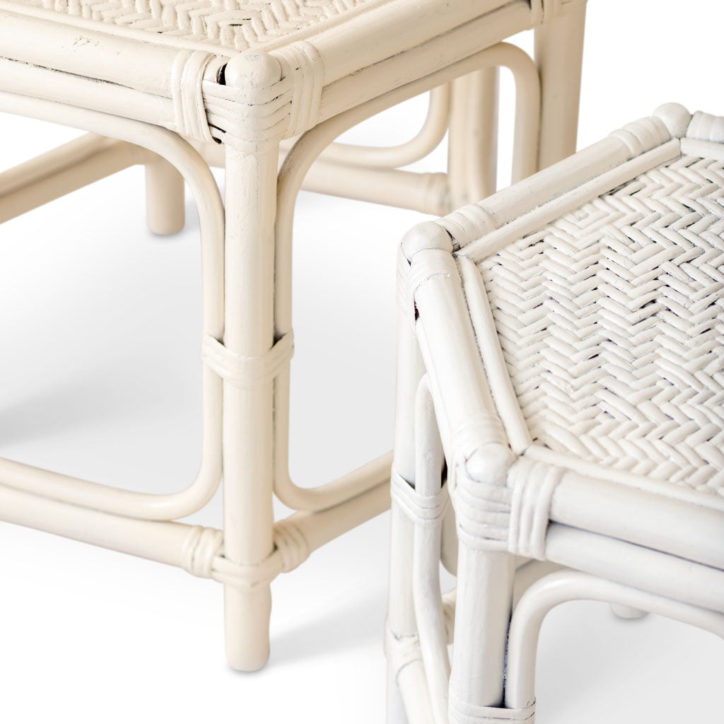 Vintage wicker and bamboo white Indoor and outdoor nesting tables