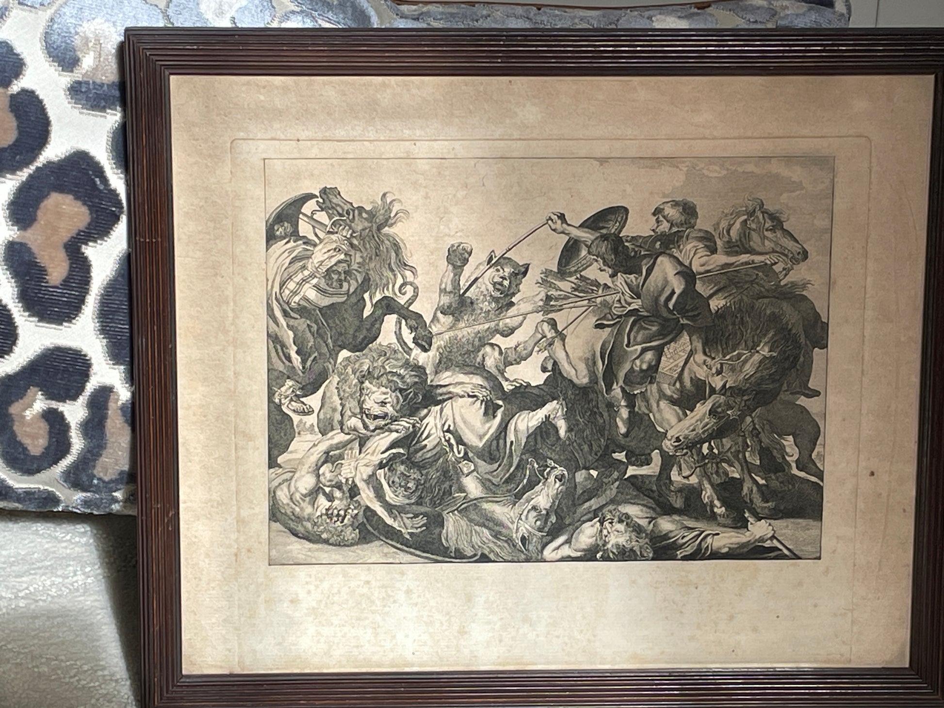 After Rubens' Chasse au Lion, Engraving by Malbeste c. late 1700's