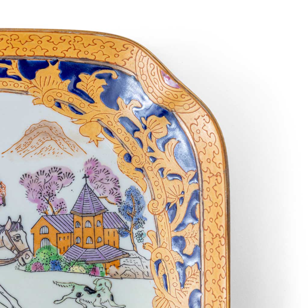 Unique Vintage Chinese European Hunting Scene Plate