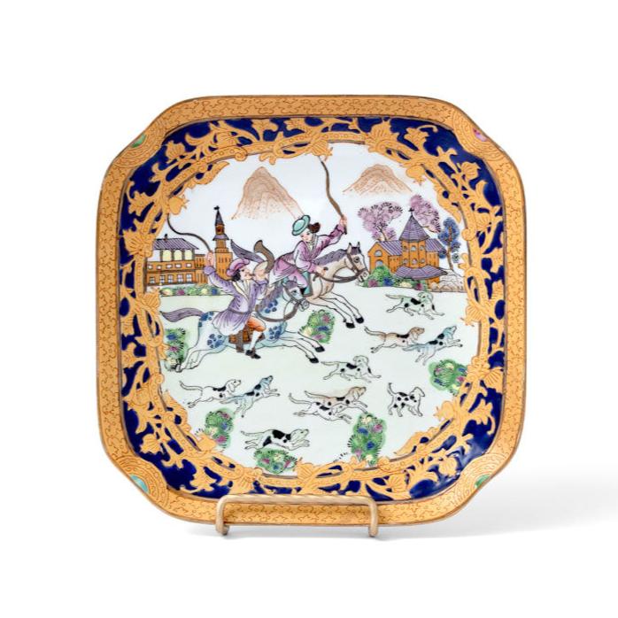 Unique Vintage Chinese European Hunting Scene Plate