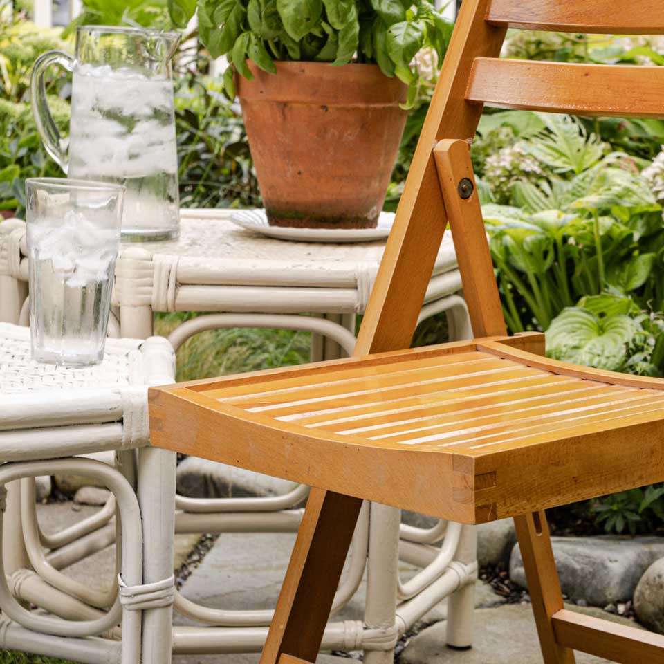 Excellent Condition Mid Century Wooden Slat Folding Chairs c. 1960's